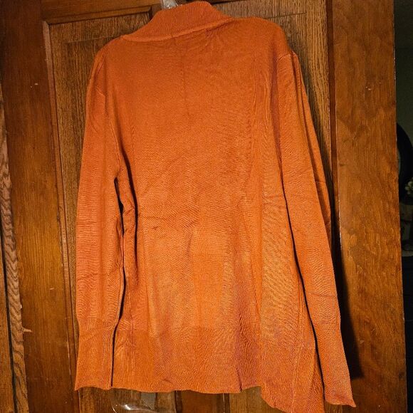 MEROKEETY Women's Small Orange Open Front Pocketed Ribbed Cardigan Sweater NEW - Picture 2 of 11